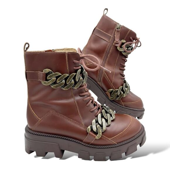 Kelsi Dagger Brooklyn Brave Chunky Platform Lug Sole Boots Chain Detail size 8M - Picture 2 of 16
